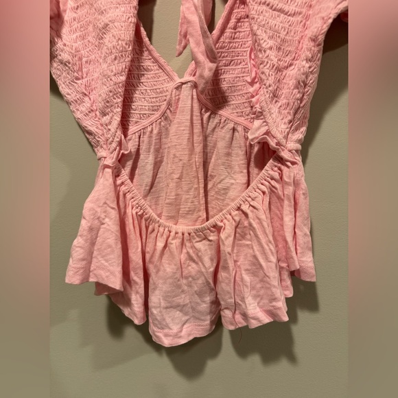 Free People NWT Charlotte Sugar Spoonful Pink Open Back Blouse Crop Top - Size S - Picture 11 of 11